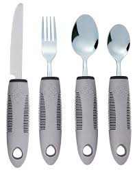 Adapted eating utensils with ribbed grips