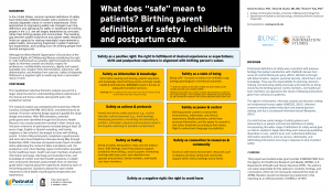 Poster entitled "What does “safe” mean to patients? Birthing parent definitions of safety in childbirth and postpartum care."
