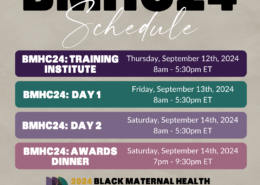Daily conference schedule image for the 2024 Black Maternal Healthcare conference September 12–14, 2024, in Atlanta