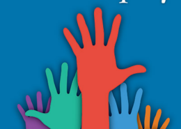 Cover of Health Equity Journal: Seven different colored hands reaching up towards the text "Health Equity," with a solid blue background.