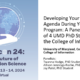 A slide for INFOCon 24: The Future of Information Science, depicting a hand holding an interconnected globe. The title of the slide is "Developing Your Research Agenda During Your PhD Program: A Panel Discussion of 4 UMD PhD Students in the College of Information"